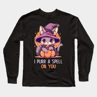 Funny Cat Pun Witch Spell Graphic Men Kids Women Halloween Long Sleeve T-Shirt